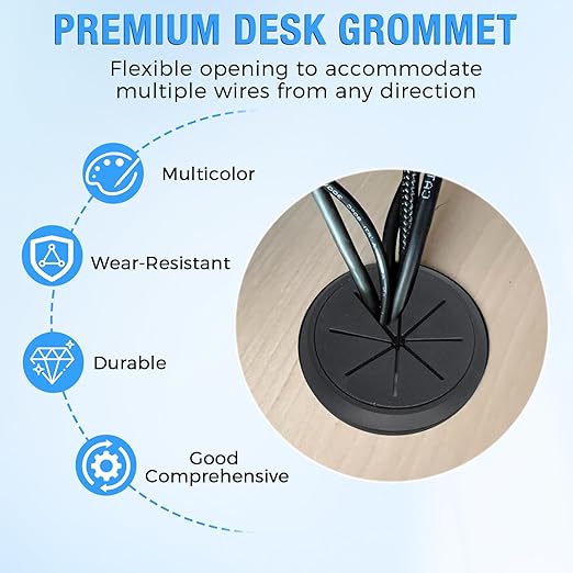 Desk Grommet 2" (50 mm), Desk Hole Cover for Cables Grey, Cable Grommet ABS Plastic, Desk Hole Grommet for Office and Home Table Cable, Detachable & Flexible Cable Cord Organizer-2 Pcs