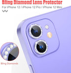 AGVEE 3+3 6 Pack Camera Lens Cover Protector for iphone 12 Series & 11 Series - Bling Diamond & Glitter Metal Ring 9H Tempered HD Glass, Purple