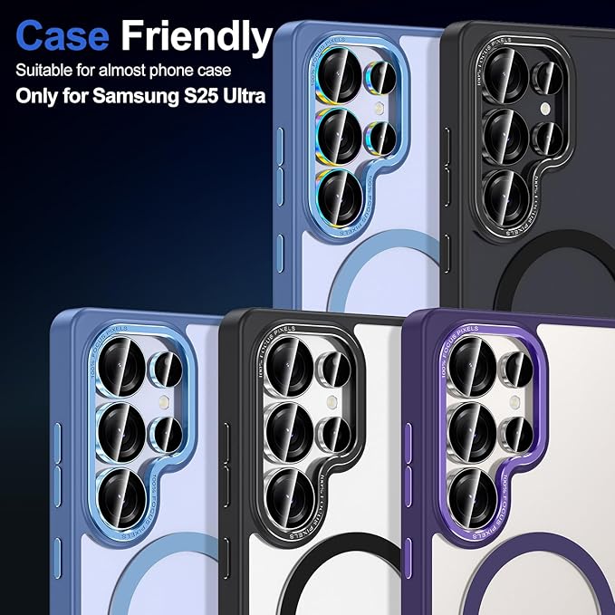 for Samsung Galaxy S25 Ultra Camera Lens Protector, Individual Metal Ring Tempered Glass Lens Cover, [Strong Adsorption] Scratch Resistant Ultra-Thin HD Clear Lens Cover, 1 Set-Gray Ring