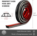 10ft Large Black Floor Cord Cover, Self-2" (W) x 0.6"(H), Cable Cavity:0.8"(W) x 0.4"(H), Adhesive Power Cable Protector, Silicone Cord Protector, Cord Management, Cord Concealer and Cable Hider