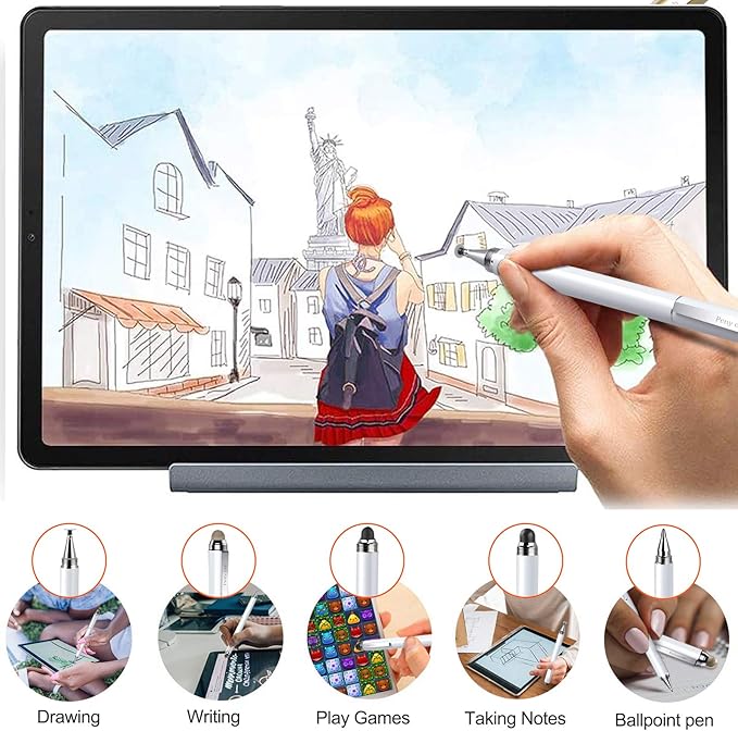 Stylus Pen for Touchscreen - Versatile 4 in 1 High Sensitivity and Precision Tablet Stylus Pen, Universal for iPad,iPhone,Samsung,Android All Capacitive Touch Screens-White