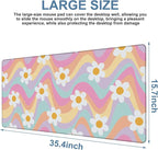 Large Mouse Pad Floral and Wavy Gaming Desk Pad Computer Keyboard Non-Slip Waterproof Mouse Mat with Rubber Base and Stitched Edges Entertainment Office Writing Desk Mat 35.4 x 15.7 Inches