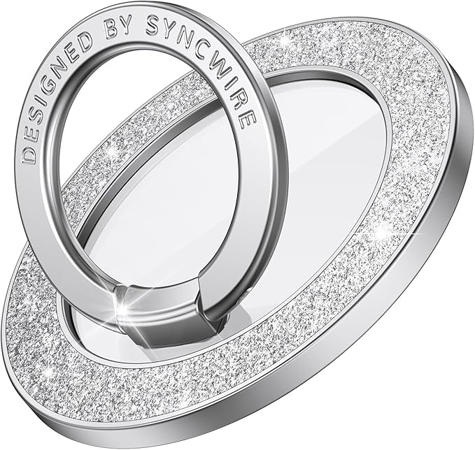 Syncwire Magnetic Phone Grip for MagSafe, Bling Magnetic Phone Ring Holder, 360° Rotation with Floating Effect Cell Phone Ring Stand MagSafe Ring for iPhone 15 Pro Max 14 13 12 &All - Glitter Silver