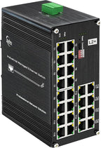 24-Port Gigabit Network Switch, L2+ Managed PoE Ethernet Switch, Support IEEE802.3af/at, Ring Network, VLAN, IPv4/IPv6 Management, Plug and Play, Din-Rail Design