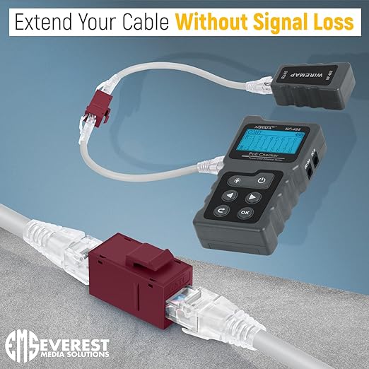 Everest Cat6 RJ45 Keystone Coupler (24-Pack) in Red - RJ45 Coupler - Cat 6 Couplers - Female to Female Cat6 Keystone Jacks - Ethernet Couplers - Ethernet Cable Extender