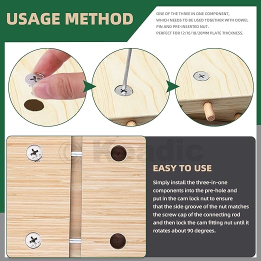 Keadic 100 Pcs 4 Sizes Cam Locks for Furniture, 3-in-1 Eccentric Wheels, Furniture Cam Lock Nuts Furniture Connecting Cam Lock Fittings Assortment Kit for Wardrobe Drawer Closets Bed