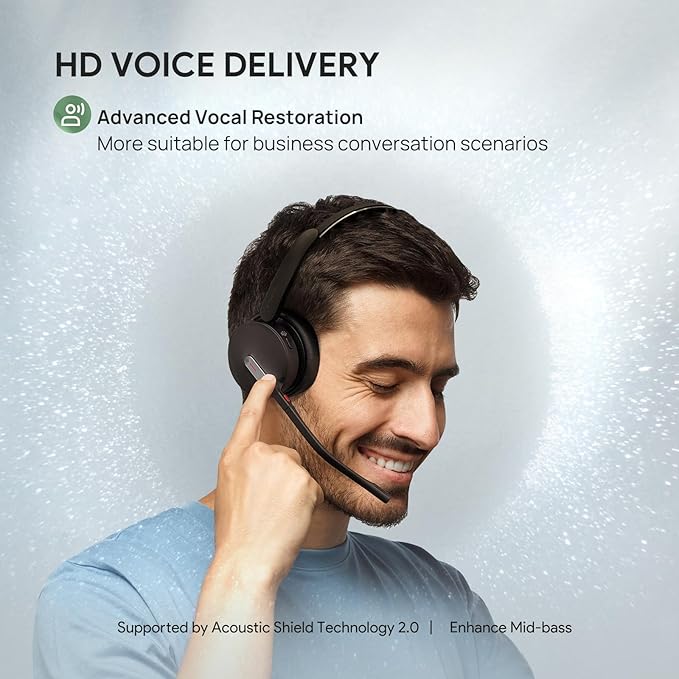 Yealink BH70 UC (NO Dongle) Wireless Bluetooth Headset with Microphone for Work, 35h Talking Battery Life, 3-Mic Noise Cancellation Headsets for Computer, 91g Lightweight Headphone for Open Office