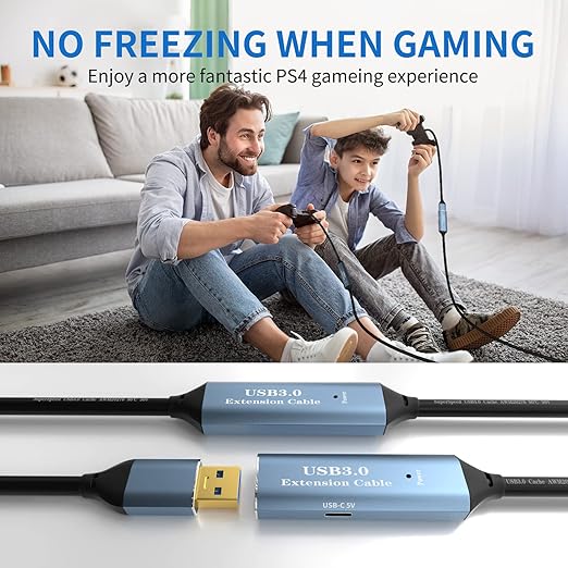 USB 3.0 Extension Cable 33FT Type A Male to Female Active Extender Cord with 2 Extension Chipsets Signal Booster and 1 USB-C Charging Port, for Webcam, USB Hub, PlayStation, Printer, Camera