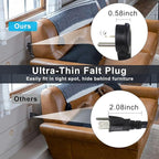 Power Extension Cord Y Splitter - 1FT Right Angled Type Flat Plug NEMA 5-15P 1 to 2 Way Outlet NEMA 5-15R SJT 16AWG 3 Prong Low Profile Black AC Power Cable Wire Extender for Home Office (2-Pack)