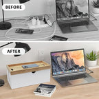 Bamboo Cable Management Box, Large Cord Organizer Box Cable Box to Hide Wires & Power Strips for Desktop Storage Cord Holder for Office Home,No Assembley Required