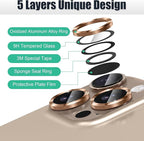 AGVEE 3+3 6 Pack for iPhone 16 Pro 6.3" / 16 Pro Max 6.9" Camera Lens Cover Protector, Bling Glitter & CD-Textured Metal Ring 9H Tempered HD Glass Camera Cover Protector Film, Glitter-Desert