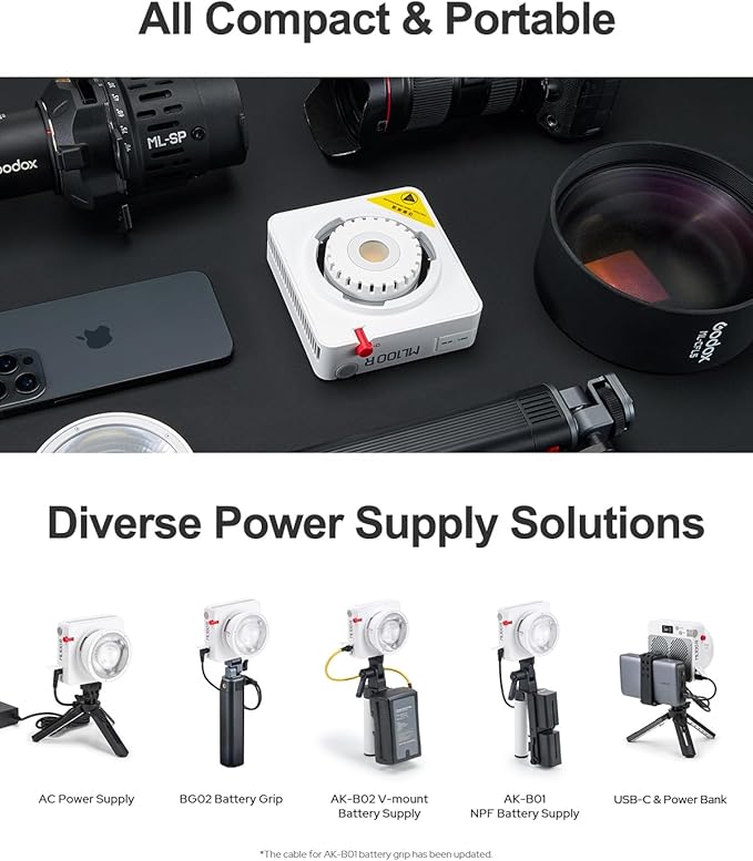 Godox ML100Bi 120W Bi-Color LED Video Light, 2800K-6500K COB Continuous Output Lighting with Reflector, Adapter for Filmmaking, Live Streaming, Video and Studio Photography
