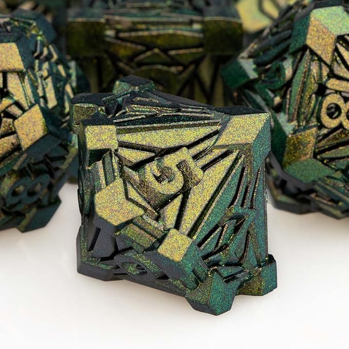 7PCS Metal DND Dice Set with Box, Debris RPG D and D Dice for use with D&D Tabletop Games Role Playing Game Polyhedral Dice Set D20 D12 D10 D8 D6 D4