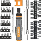 MulWark 63PC Magnetic Ratcheting Screwdriver Bit Set - Multibit Screw Driver with Screwdriver Bits Including Slotted, Torx, Hex, Pozi, Philips, Square; Nut Driver Set for SAE and Metric