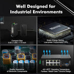 MokerLink 8 Port Gigabit Industrial DIN-Rail Ethernet Switch, 2 SFP Ports with 1 LC 20KM Module(SMF), IP40 Rated Unmanaged Network Switch (-40 to 185°F), with UL Power Supply