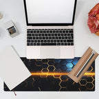 Large Gaming Mouse Pad for Desk,Golden Lines Honeycomb Technology Desk Mat,Honeycomb Technology Desk Pad,Extended Computer Keyboard Mouse Pad with Non-Slip Base and Stitched Edge,31.5"x11.8"