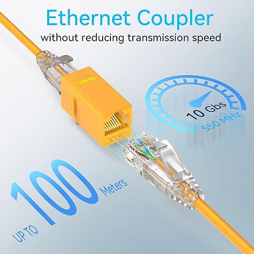 CAT6 RJ45 Keystone Coupler (24 Pack), Cat6 Keystone Jack Female to Female, Cat 6 Inline Keystone Jacks for Wall Plate & Patch Panel, RJ45 Ethernet Coupler Orange