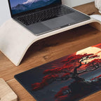 Darkness Red Moon Desk Mat Japanese Mouse Pad, Large Japanese Desk Mat, XL Anime Gaming Keyboard Mat, Non-Slip Rubber Base, Big Extended Desk Protector for Home Office, 31.5”x11.8”