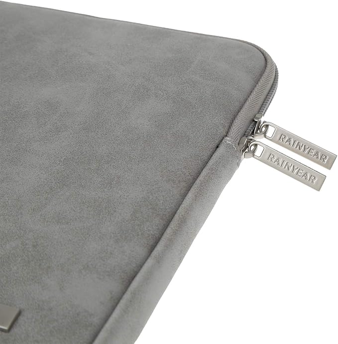 RAINYEAR 15.6 Inch Laptop Sleeve Protective Case PU Suede Leather Zipper Padded Cover Water Resistant Carrying Bag Compatible with 15.6" Notebook Computer Chromebook(Gray)