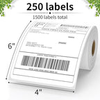 FungLam 6 Rolls 4"x6" Thermal Shipping Labels, 250 Labels/6 Roll, 1" Core, Perforated, Address Mailing Shipping Labels Compatible with JADENS,Rollo, Zebra,iDPRT.