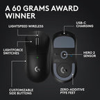 Logitech G PRO X SUPERLIGHT 2 Wireless Gaming Mouse, 60g Pro-Grade with 5 Programmable Buttons, 44k DPI Sensor, 8kHz Report Rate, USB-C Charging for PC/Mac - Black