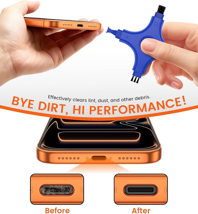 Port Cleaner for iPhone, CODOGOY Charging Port Cleaning Kit with Brushes for Lightning Port & USB-C Phones, Earbuds - Blue