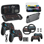 Switch 2 Accessories Bundle for Nintendo 17-in-1: 2 Pro Controllers, Dockable Carrying Case, Screen Protector, Thumb Grip for Joycon Console Protective Cover Shell Steering Wheel 2025 Switch2 Game Kit