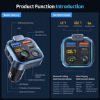UNBREAKcable Bluetooth 5.3 FM Transmitter for Car, [PD 20W + QC 3.0] [Stronger Microphone & HiFi Bass Sound] Cigarette Lighter Radio Music Adapter Charger, Supports Hands-Free Siri Google Assistant