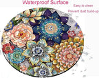 Round Mouse Pad, Boho Floral Mouse Pad, Washable Round Mousepad with Lycra Cloth, Non-Slip Rubber Base Computer Mouse Pads for Wireless Mouse