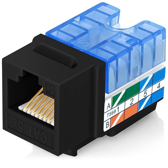 Everest 90° Angled RJ45 Cat5e Keystone Jacks 50-Pack in Black - Slim Profile Female RJ45 Connectors - Cat 5e Keystone Jack - Compatible with 90° Angled Speed Termination Tool - easyJACK (B094WB91H3)