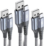 sweguard USB Type C Charger Cable [3-Pack,6.6ft+3.3ft+1.5ft] iPhone 16 Charger Nylon Braided Cord for iPhone 16 15 Pro Max Plus Samsung Galaxy S24 S23 S22 S21 S20 S10 Note 20 10 A54 Pixel LG Moto PS5