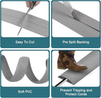 Floor Cord Cover, Cable Protector, 0.63W x 0.31H inches, Wire Cover for Extension Cords, Floor Cable Covers Prevent Cable Trips (Gray, 50-10 Feet)