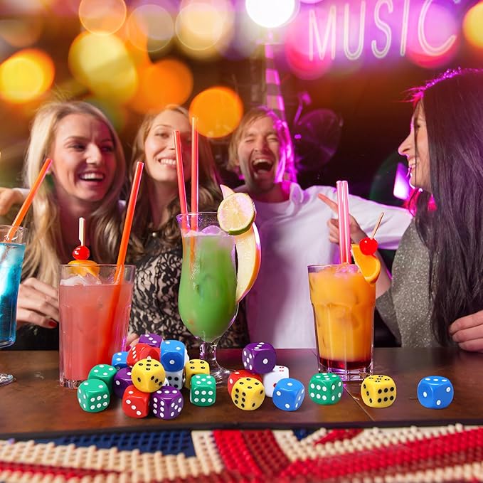 18 Pcs Casino Theme Party Dice Large Opaque Jumbo Acrylic D6 Dice for Casino, Craps, Table Games and Board Games (30 mm,Classic Color)