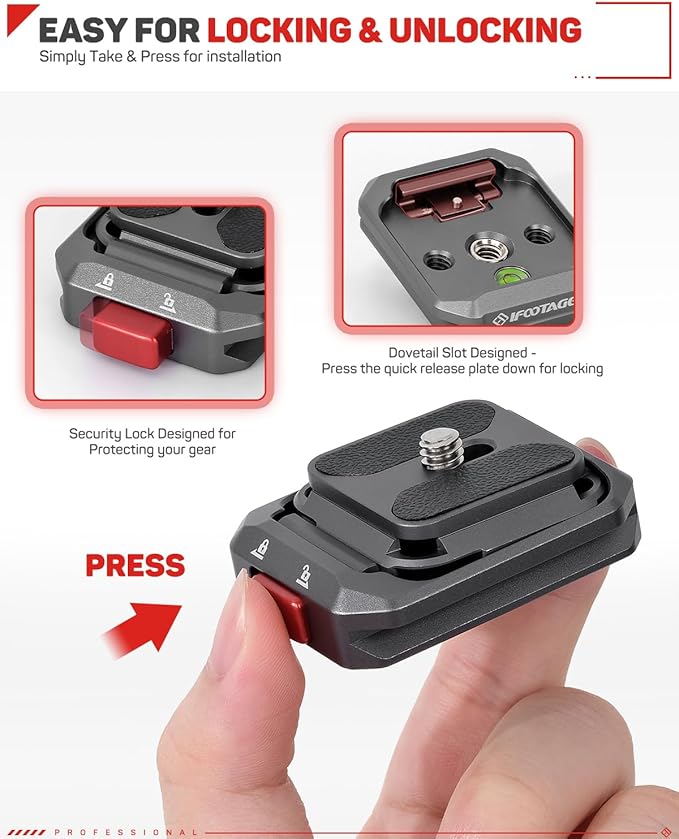 IFOOTAGE Action Camera Adapter Quick Release, Aluminum Tripod Mount Adapter, Quick Release Plate Compatible with GoPro/DJI Action Camera, Q38-RS