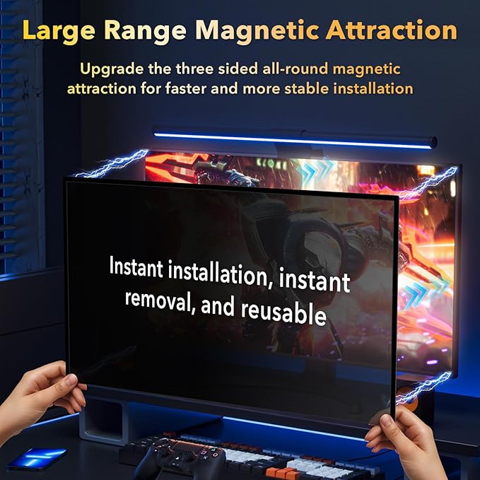 Magnetic Invisible Hidden Design Computer Privacy Screen Filter 27 Inch for Frameless Monitor 16:9 Aspect Ratio, Removable Anti Glare Blue Light Protector, Double Sided Reversible Eye Care 27in Film