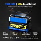 48V Lithium Battery Golf Cart Built-in BMS 200A Bluetooth, 48 Volt 100Ah Lithium Battery for Golf Cart with 15A Charger, Vibration-Resistant Structure, 10 Years Lifespan Deep Cycle 15000+