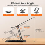 TECKNET Laptop Stand for Desk, 360 Rotating Base, Ergonomic Foldable Computer Stand for Laptop Riser Height Adjustable, Compatible with MacBook Pro, All Laptops 10-17" - Black
