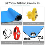 KooMall 24 x 16 Inch ESD Rubber Mat Kits, Anti Static Table Floor Pad for Electronic Device Repair Solder Assembly PC Building, W/H Grounding Kit- Antistatic Wrist Straps Bracelets Cord Plugs, Blue