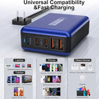 100W USB C Charger, 5 Port USB Tower Charging Hub Fast Charger for iPhone,iPad,MacBook, Super Fast Charging for Samsung, Multi USB Block with Flat Plug, Travel Charger for Multiple Devices, Blue