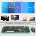 Wireless Keyboard,KOOTOP Cute Colorful 104 Keys Typewriter Retro Round Keycaps Keyboard for PC Laptop,Desktop,Windows, Home and Office Keyboards (Black Green)
