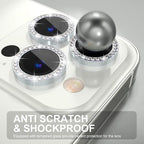 Choiche [3+1 for iPhone 14 Pro/iPhone 14 Pro Max Camera Lens Protector Bling, 9H Tempered Glass Camera Cover Screen Protector Metal Ring Decoration Accessories (Diamond-Silver)
