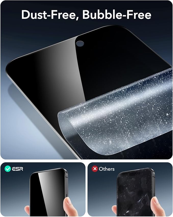 ESR 3 Pack 9H+ Glass for iPhone 16 Pro Privacy Screen Protector, [Military Grade Shatterproof & Longest Durable] Armorite Anti-spy Tempered Glass with UltraFit Tray