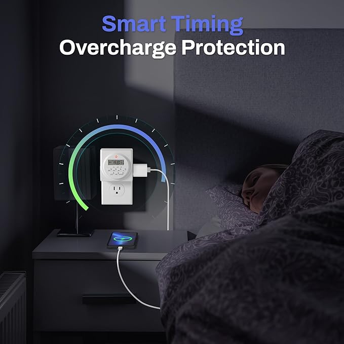 BN-LINK 7 Day Heavy Duty Digital Programmable Timer, 120V, 60Hz, Dual Outlet, Indoor, for Lamp Light Fan Security ETL Listed