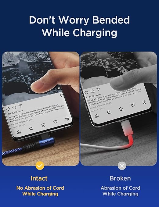 1.6FT USB to USB C Cable, 3.1A C Charger Cable Fast Charging Right Angle, Type C Cable Samsung Resistant Nylon Braided Compatible with Galaxy S22 S21 S10, Note 10 9 A51 LG G8 G7 Charging Cord