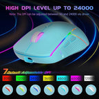 FFJ Wireless Gaming Mouse, 24000 DPI, Tri-Mode 2.4G/USB-C/Bluetooth 5.3 Gaming Mouse Wireless, RGB Programmable Mouse Gamer, 75Hrs Battery Life, Rechargeable Gaming Mice for PC, Mac, PS5, Xbox - Mint