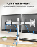 HUANUO 32 inches Dual Monitor Stand up to 17.6lbs, High-Grade Aluminum Free-Standing Dual Monitors Mount for 2 Screens. Fully Adjustable Dual Monitor Stand for Desk with Tilt, Swivel, Rotation, White