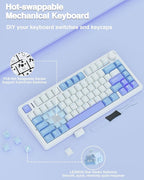 AULA F75 75% Wireless Mechanical Keyboard, Hot Swappable Creamy Keyboard, Pre-lubed Star Vector Switches RGB Backlit Gaming Keyboards, 2.4GHz/Type-C/BT5.0(White&Blue&Purple)