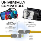 Rolling Square inCharge XL 30 cm - USB-C Cable, Universal Smartphone Cable, Gift for Men, 6-in-1 Universal Charger for Smartphones, Technical Gadget, Yellow, Lightning Cable 100W