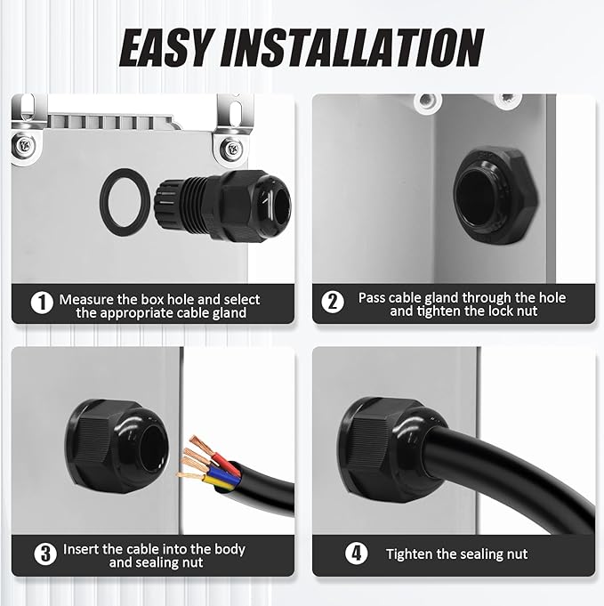 12 Pcs 1/2" NPT Nylon Cable Glands, Grey Strain Relief Cable Cord Connector IP68 Waterproof Junction Box Wire Protectors Adjustable for 6-12mm Cable Diameter
