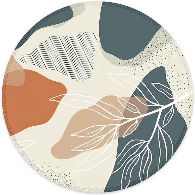 ITNRSIIET Round Mouse Pad with Stitched Edge Premium-Textured Waterproof Non-Slip Rubber Base Desktop Protection Mat Diameter 8.7 inches, Abstract Leaf